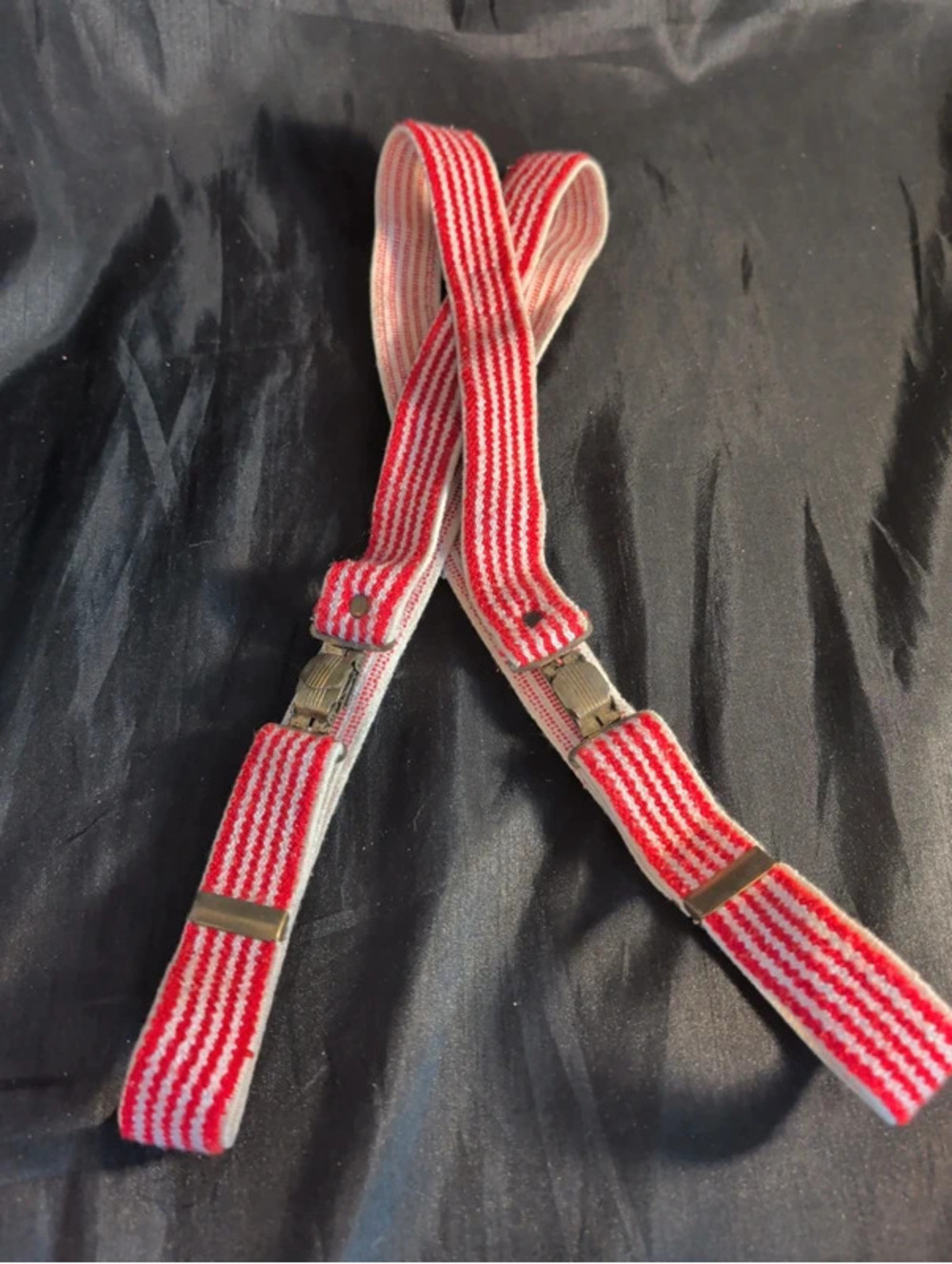 Vintage red and white candy cane stripe suspenders